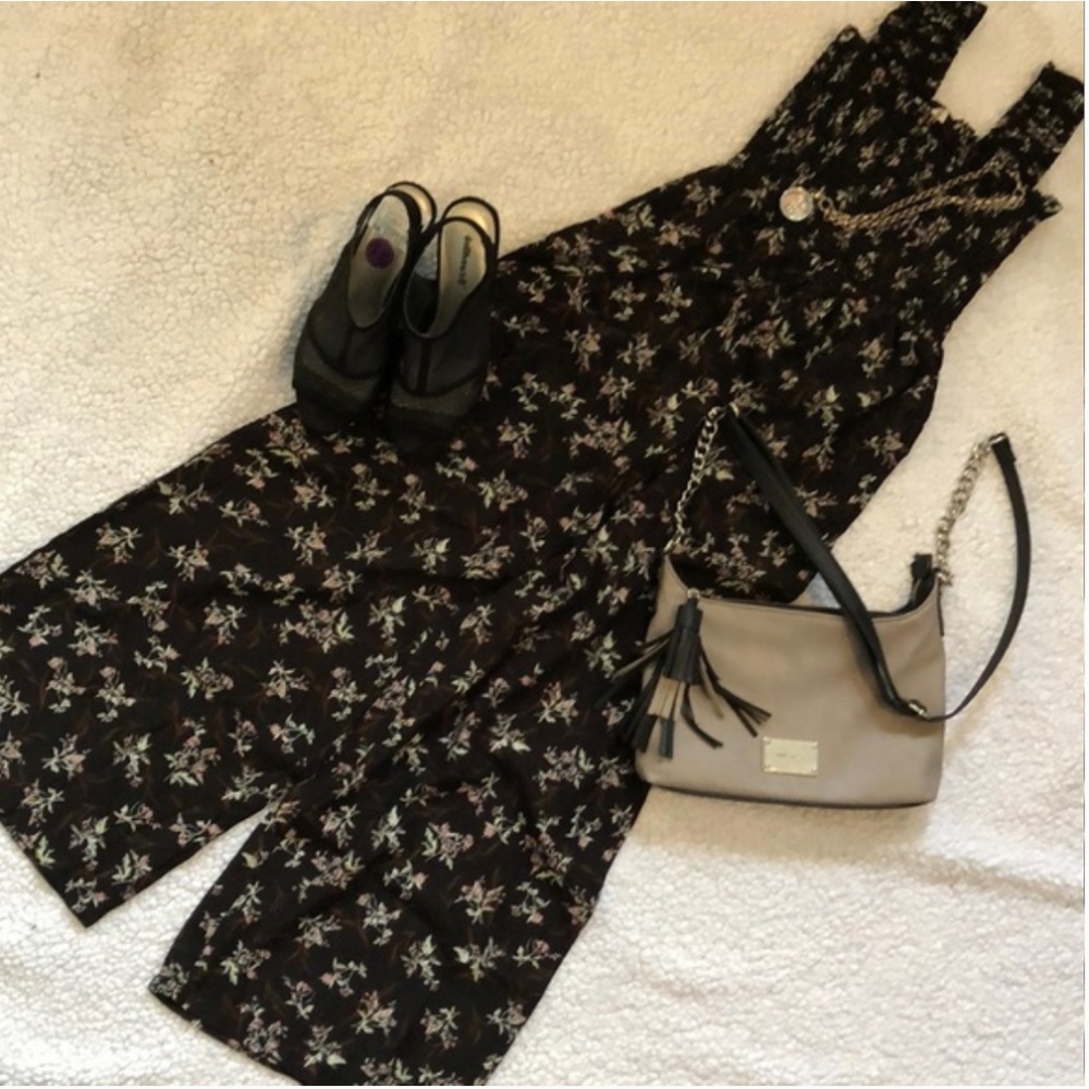 Floral Smocked Cropped Wide Leg Jumpsuit S